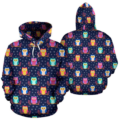 Owl Cute Themed Design Print Pullover Hoodie