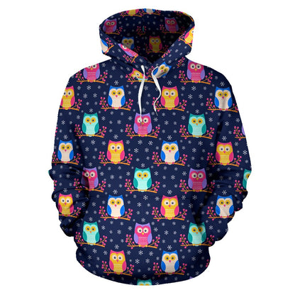Owl Cute Themed Design Print Pullover Hoodie