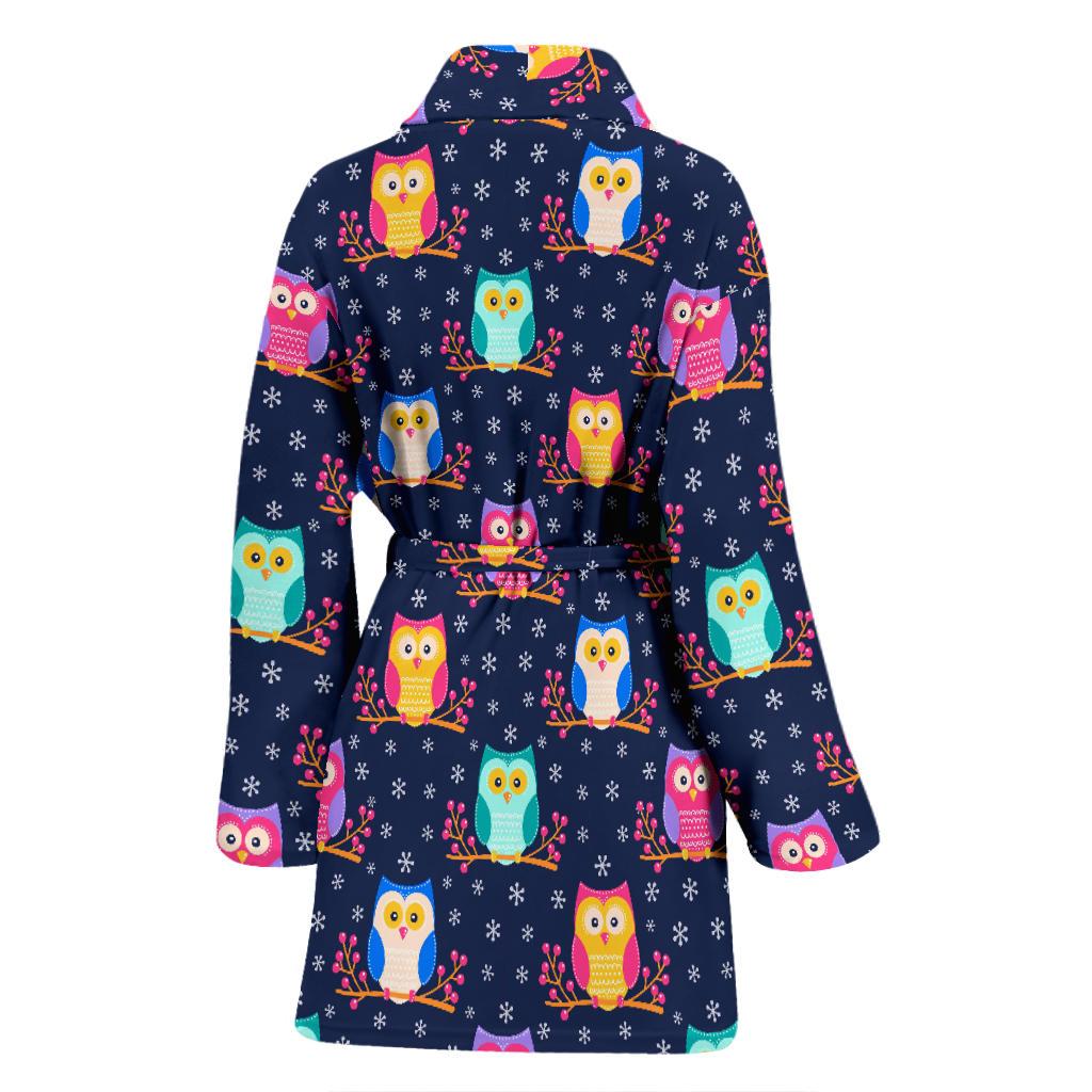 Owl Cute Themed Design Print Women Bath Robe-JTAMIGO.COM