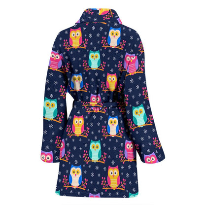 Owl Cute Themed Design Print Women Bath Robe-JTAMIGO.COM