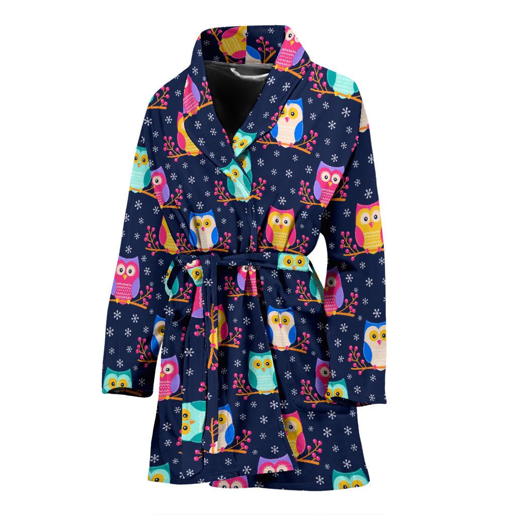 Owl Cute Themed Design Print Women Bath Robe-JTAMIGO.COM