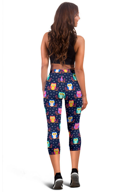 Owl Cute Themed Design Print Women Capris