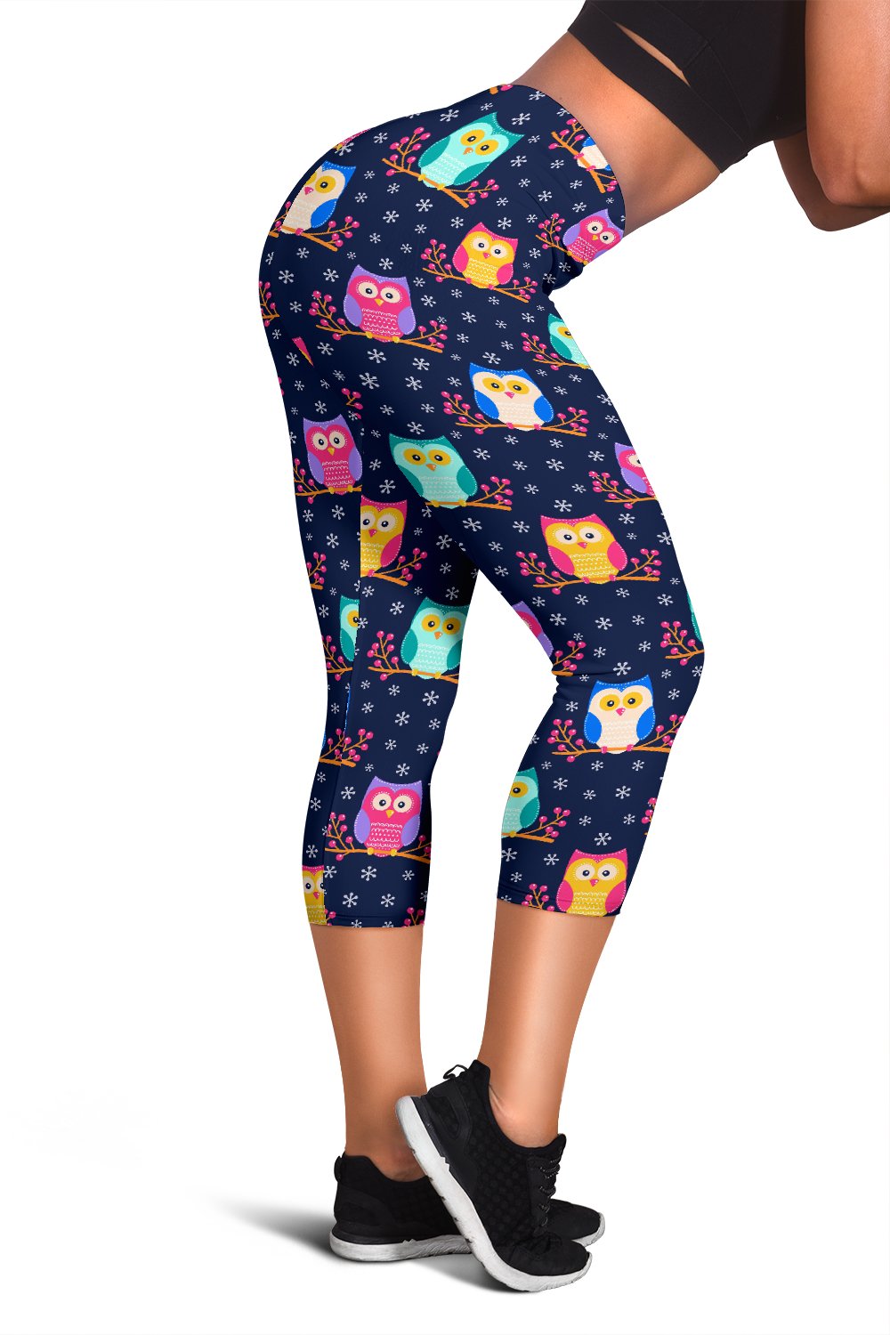 Owl Cute Themed Design Print Women Capris
