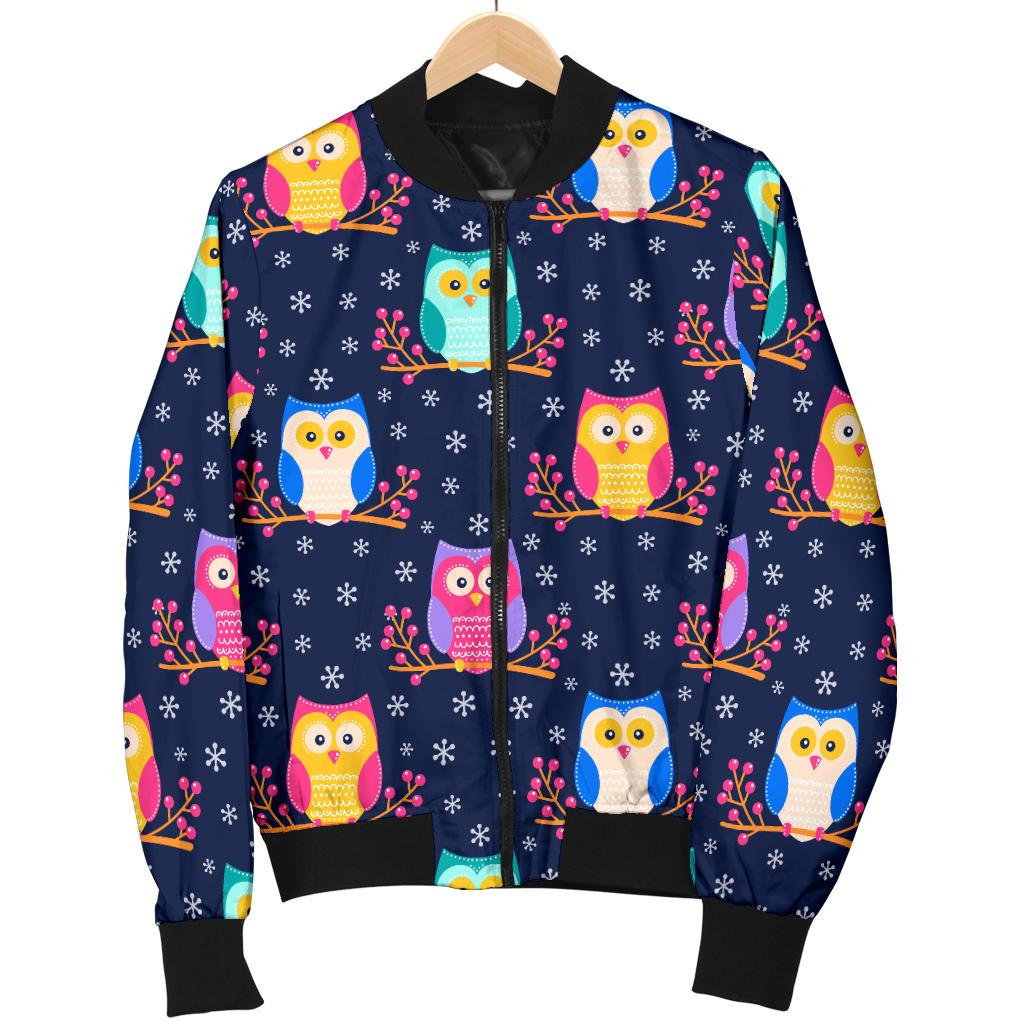 Owl Cute Themed Design Print Women Casual Bomber Jacket