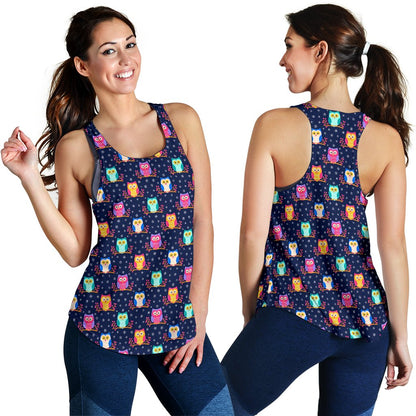 Owl Cute Themed Design Print Women Racerback Tank Top