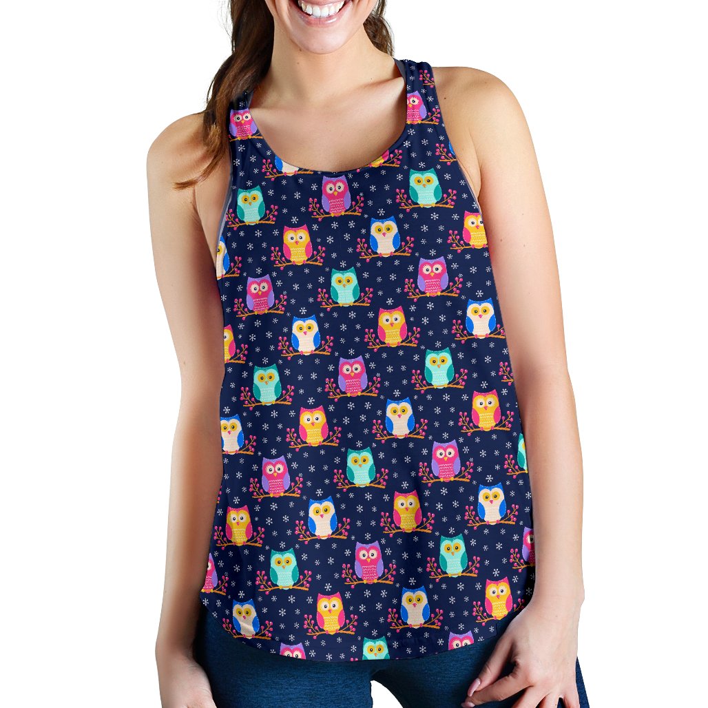 Owl Cute Themed Design Print Women Racerback Tank Top