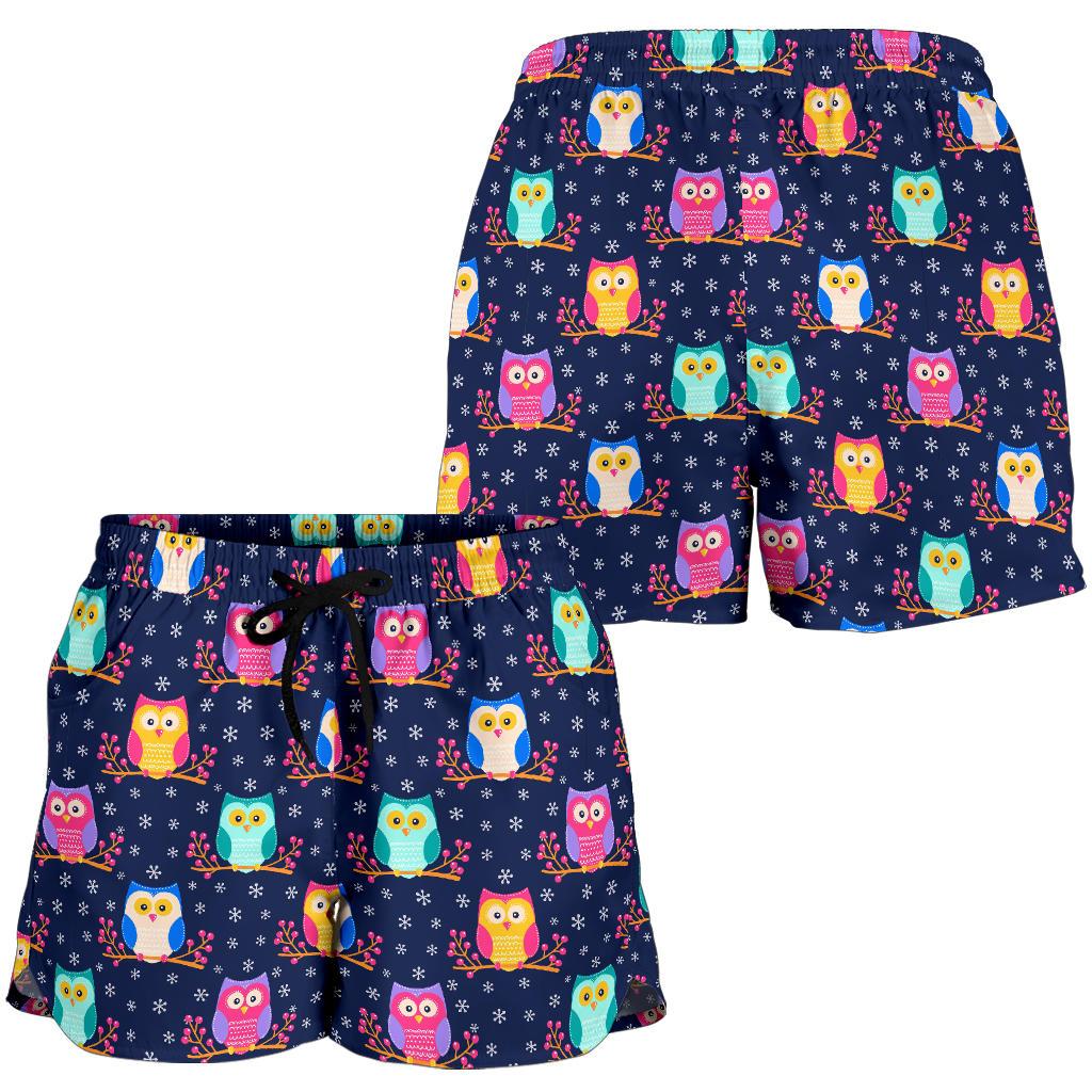 Owl Cute Themed Design Print Women Shorts-JTAMIGO.COM