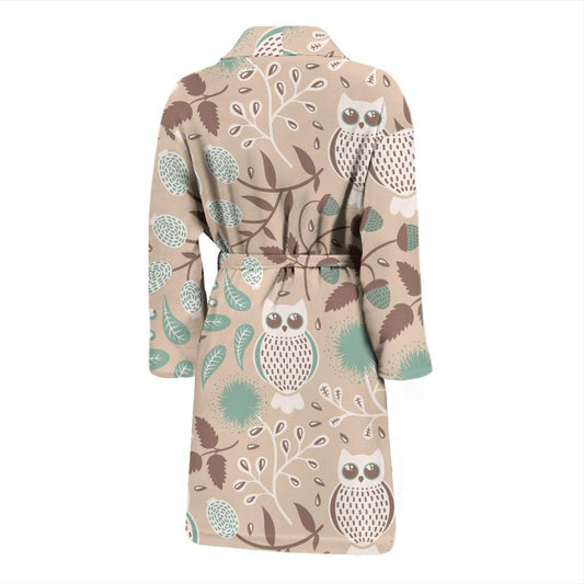 Owl Pattern Print Design A02 Men Bathrobe-JORJUNE.COM