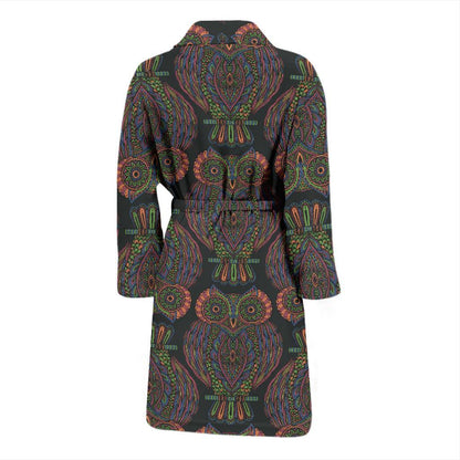 Owl Pattern Print Design A05 Men Bathrobe-JORJUNE.COM
