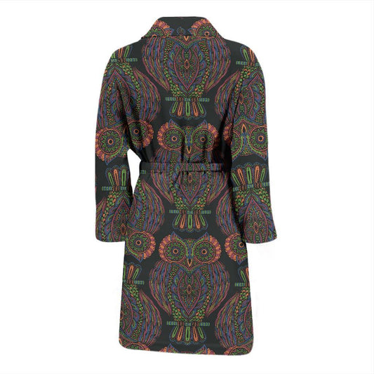 Owl Pattern Print Design A05 Men Bathrobe-JORJUNE.COM