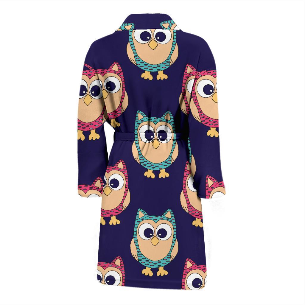 Owl Pattern Print Design A06 Men Bathrobe-JORJUNE.COM