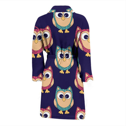 Owl Pattern Print Design A06 Men Bathrobe-JORJUNE.COM