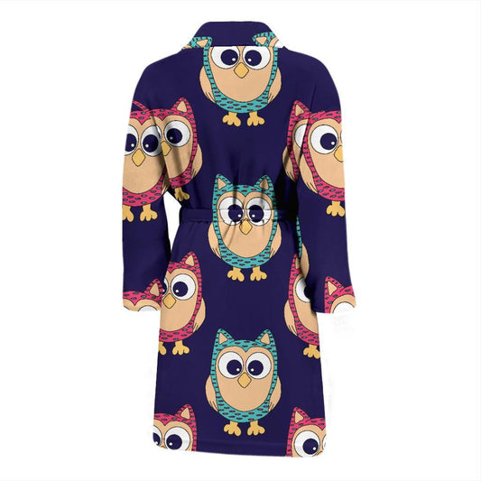Owl Pattern Print Design A06 Men Bathrobe-JORJUNE.COM