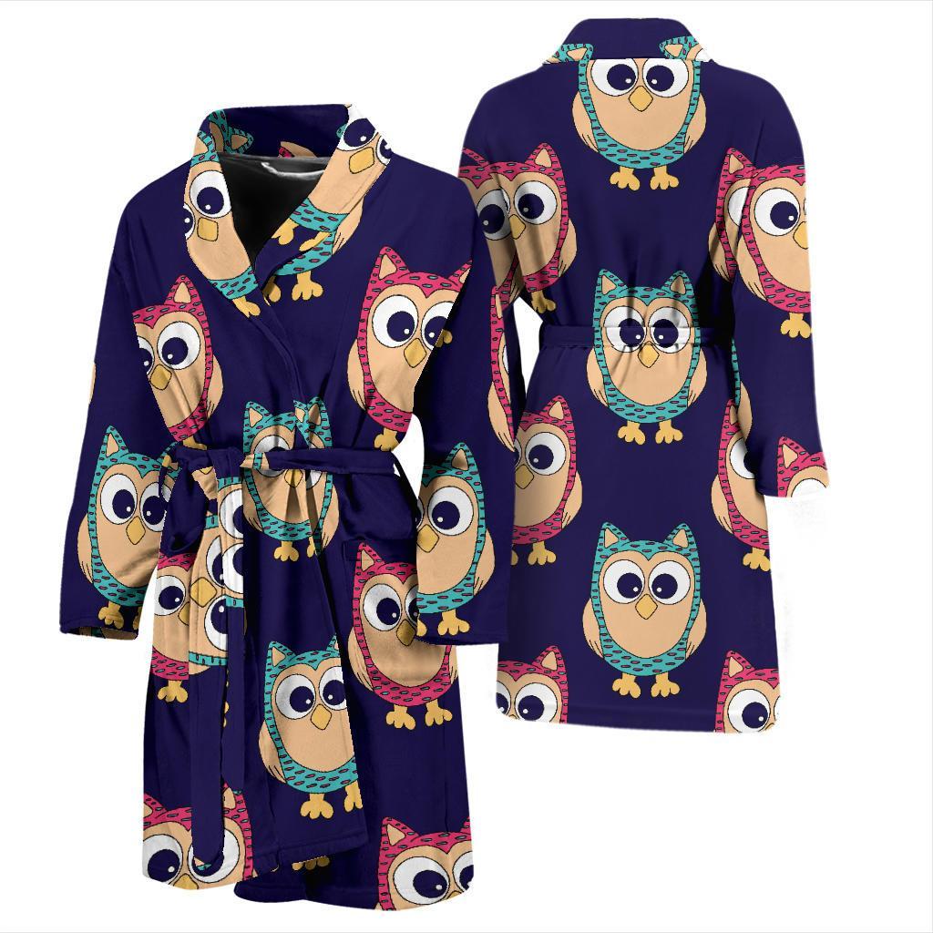 Owl Pattern Print Design A06 Men Bathrobe-JORJUNE.COM