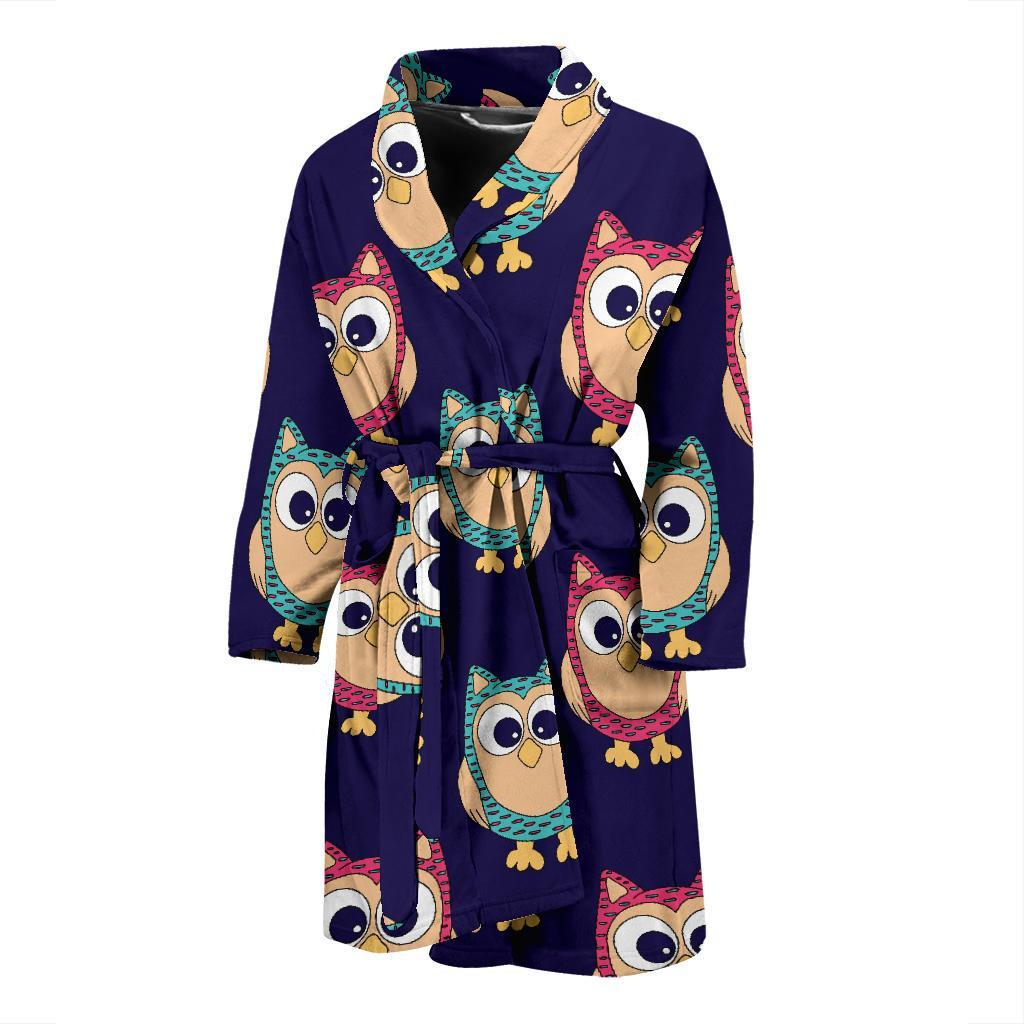 Owl Pattern Print Design A06 Men Bathrobe-JORJUNE.COM