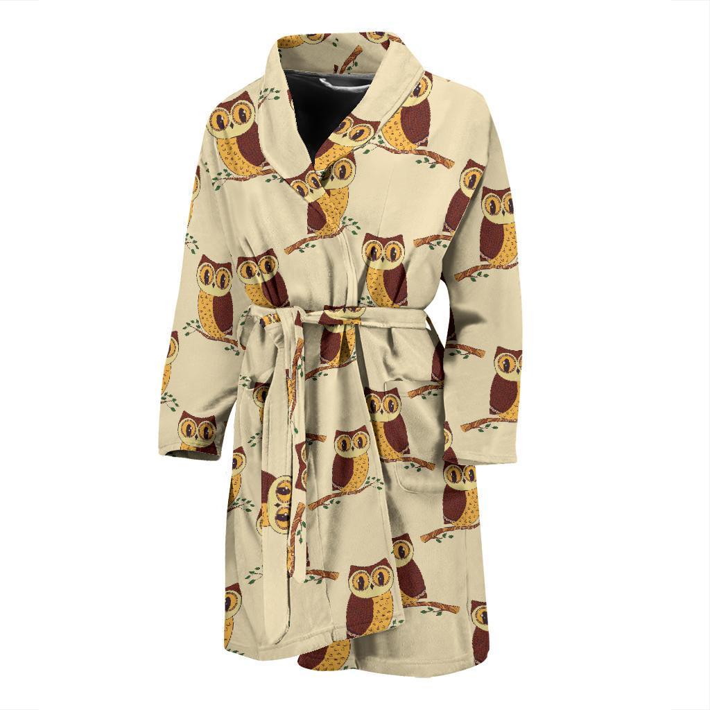 Owl Pattern Print Design A07 Men Bathrobe-JORJUNE.COM