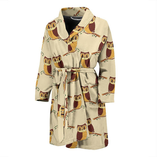 Owl Pattern Print Design A07 Men Bathrobe-JORJUNE.COM