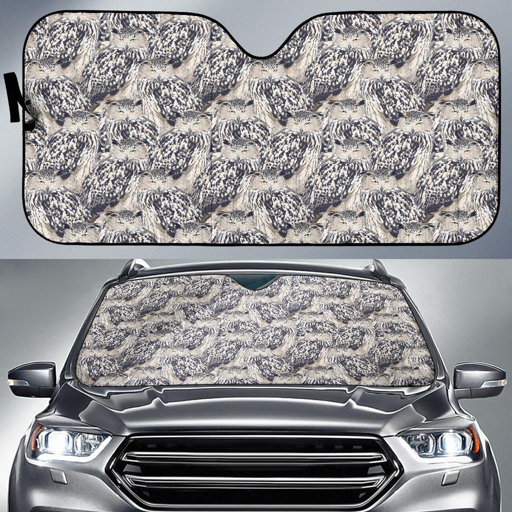 Owl Realistic Themed Design Print Car Sun Shade For Windshield