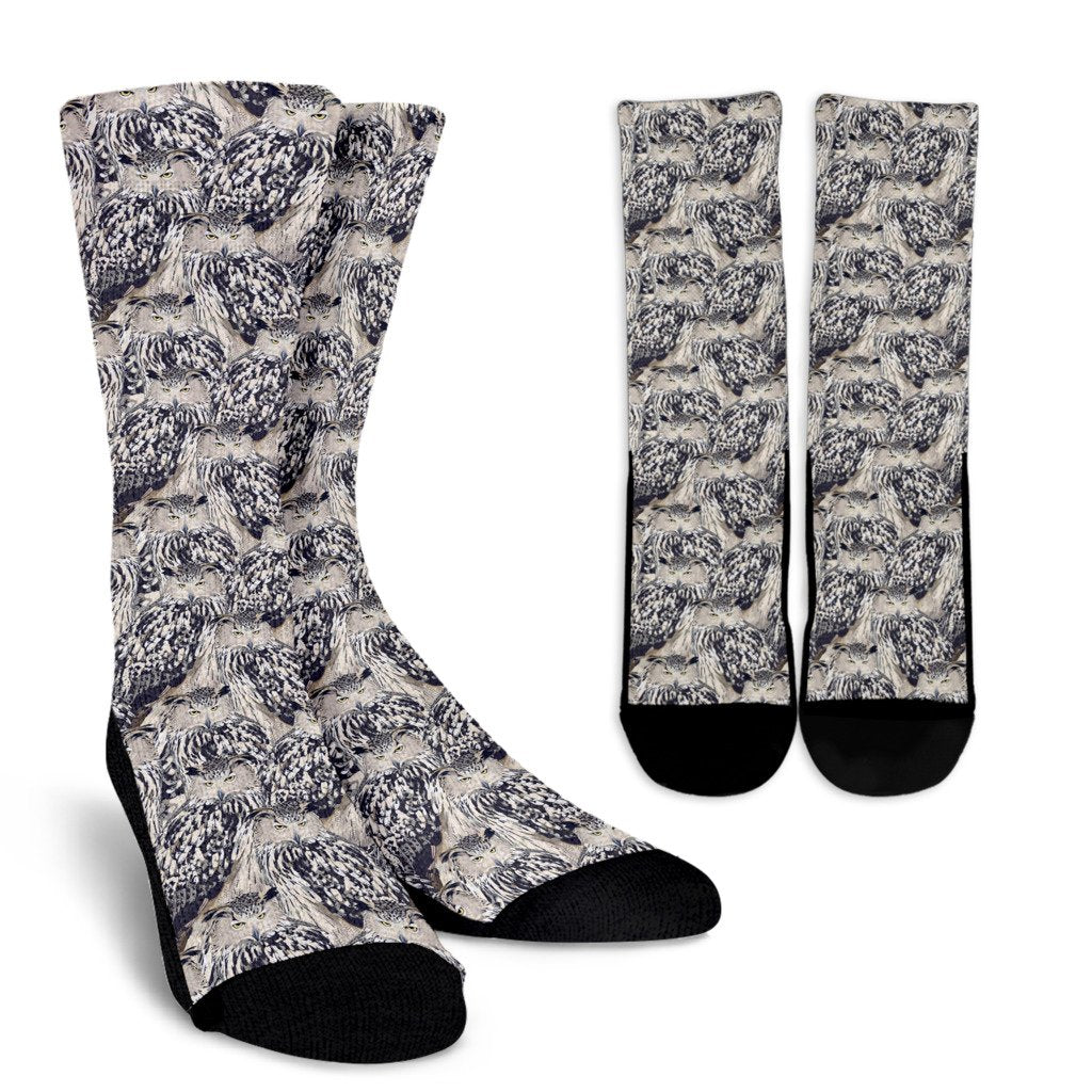 Owl Realistic Themed Design Print Crew Socks