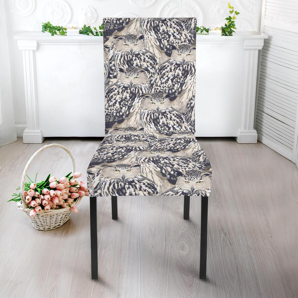 Owl Realistic Themed Design Print Dining Chair Slipcover-JTAMIGO.COM