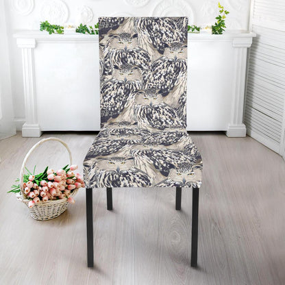 Owl Realistic Themed Design Print Dining Chair Slipcover-JTAMIGO.COM