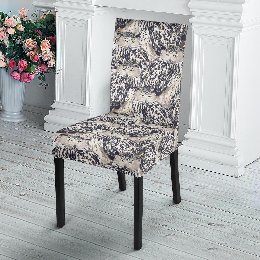 Owl Realistic Themed Design Print Dining Chair Slipcover-JTAMIGO.COM