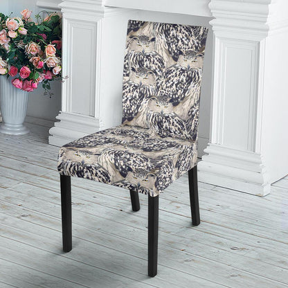 Owl Realistic Themed Design Print Dining Chair Slipcover-JTAMIGO.COM