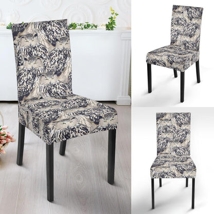 Owl Realistic Themed Design Print Dining Chair Slipcover-JTAMIGO.COM