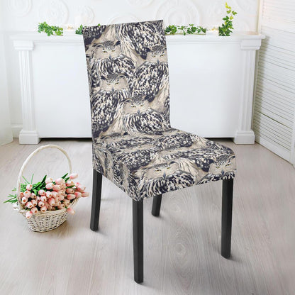 Owl Realistic Themed Design Print Dining Chair Slipcover-JTAMIGO.COM