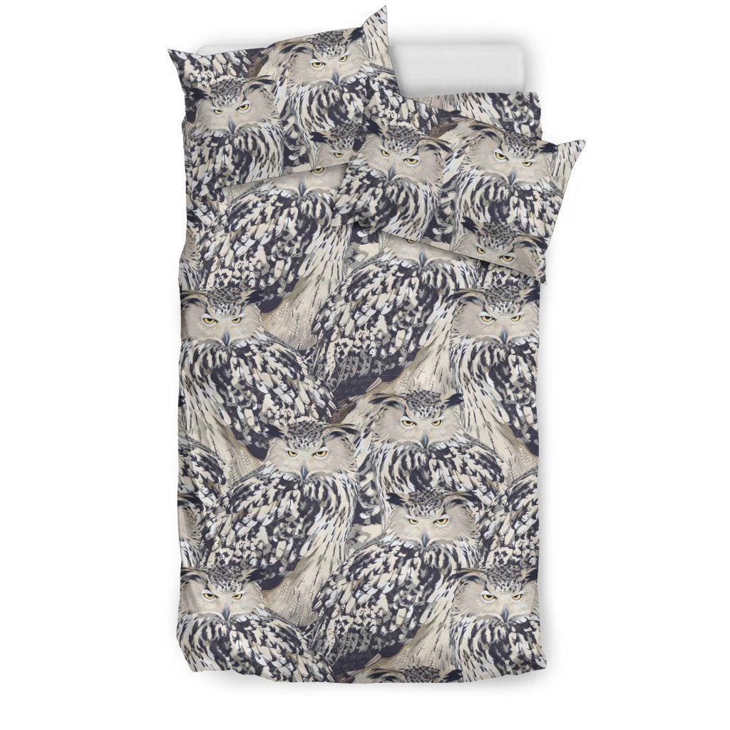 Owl Realistic Themed Design Print Duvet Cover Bedding Set