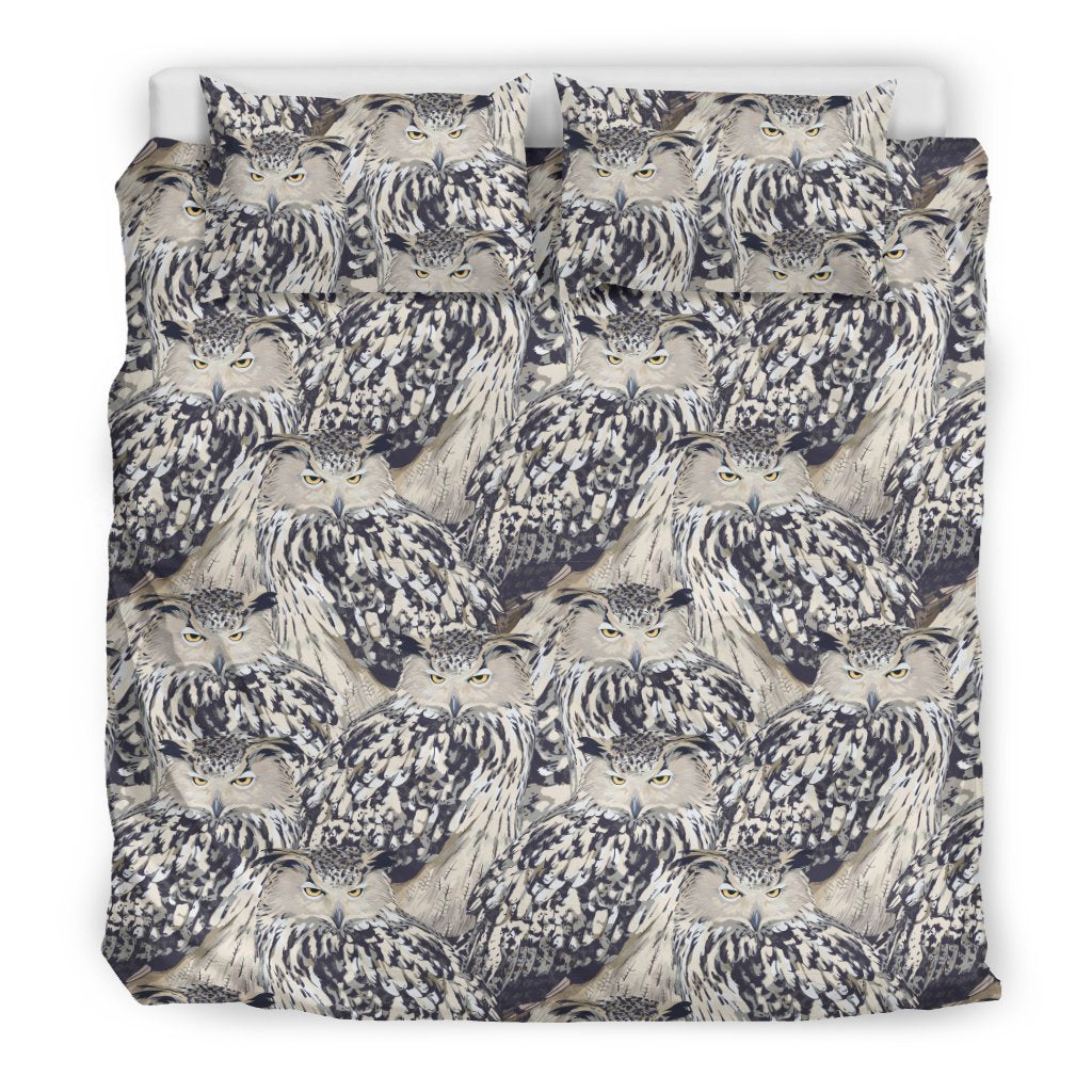 Owl Realistic Themed Design Print Duvet Cover Bedding Set