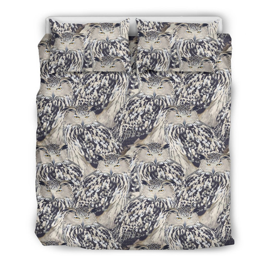 Owl Realistic Themed Design Print Duvet Cover Bedding Set