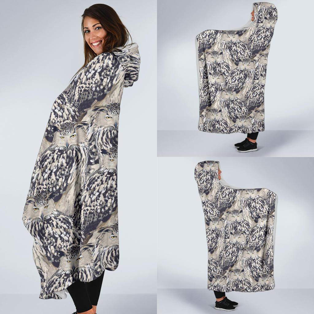 Owl Realistic Themed Design Print Hooded Blanket-JTAMIGO.COM