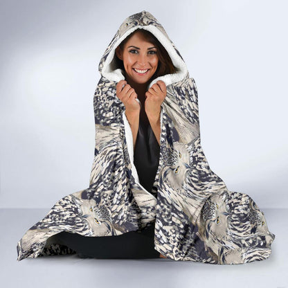 Owl Realistic Themed Design Print Hooded Blanket-JTAMIGO.COM
