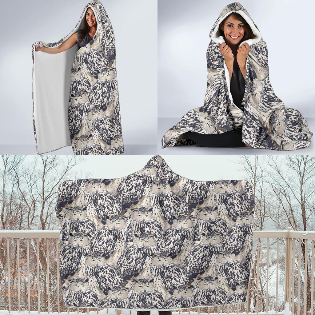 Owl Realistic Themed Design Print Hooded Blanket-JTAMIGO.COM