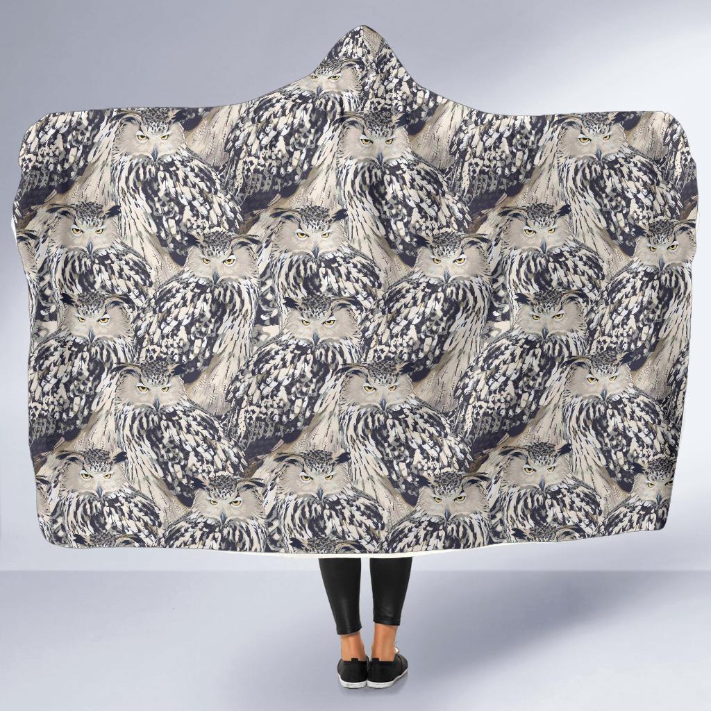 Owl Realistic Themed Design Print Hooded Blanket-JTAMIGO.COM