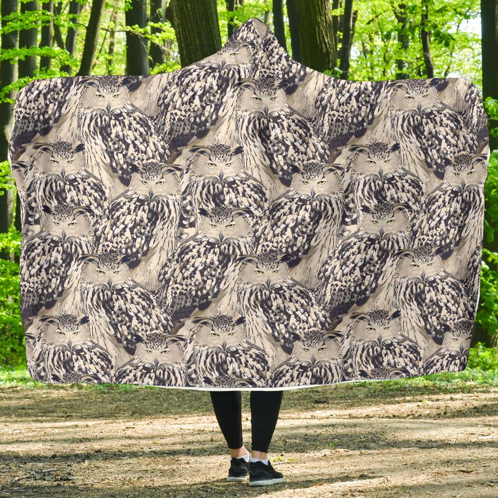 Owl Realistic Themed Design Print Hooded Blanket-JTAMIGO.COM