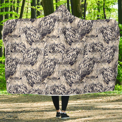 Owl Realistic Themed Design Print Hooded Blanket-JTAMIGO.COM
