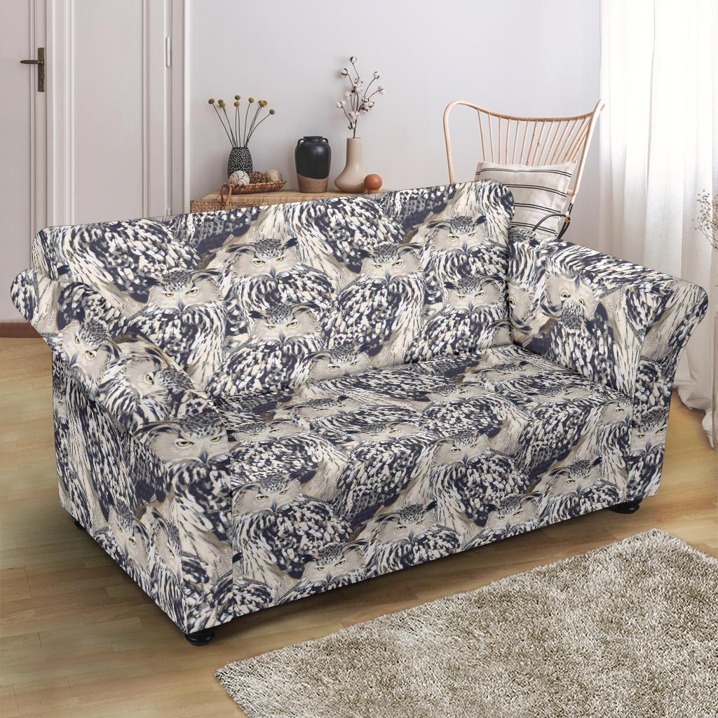 Owl Realistic Themed Design Print Loveseat Slipcover-JTAMIGO.COM