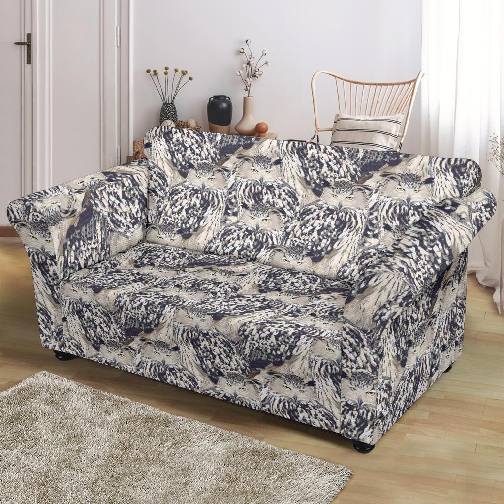 Owl Realistic Themed Design Print Loveseat Slipcover-JTAMIGO.COM