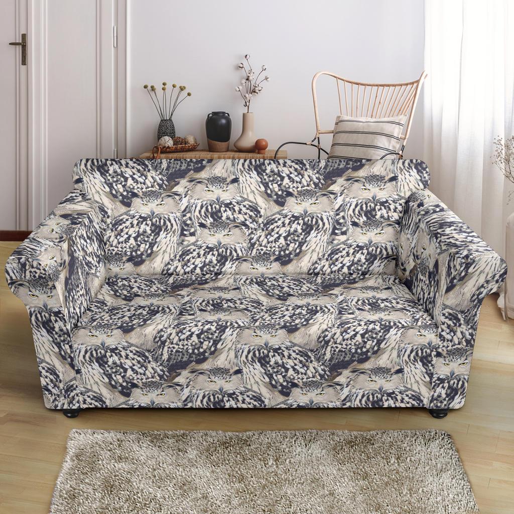 Owl Realistic Themed Design Print Loveseat Slipcover-JTAMIGO.COM