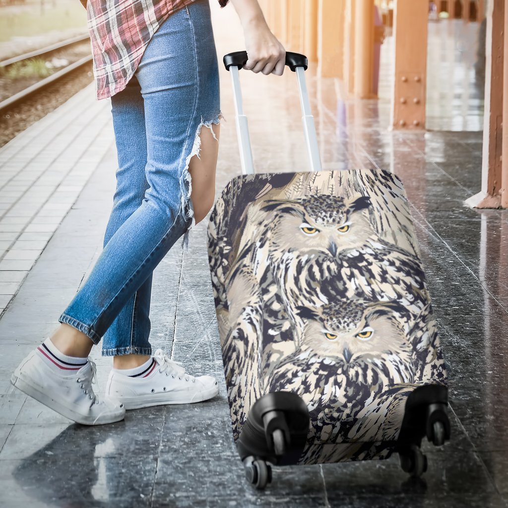 Owl Realistic Themed Design Print Luggage Cover Protector