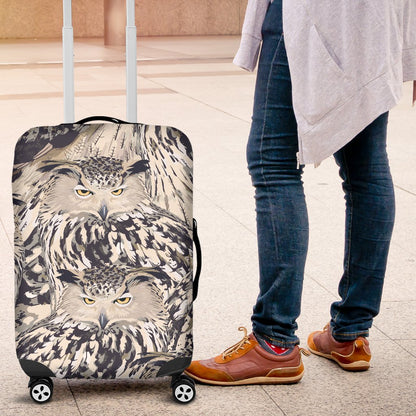 Owl Realistic Themed Design Print Luggage Cover Protector