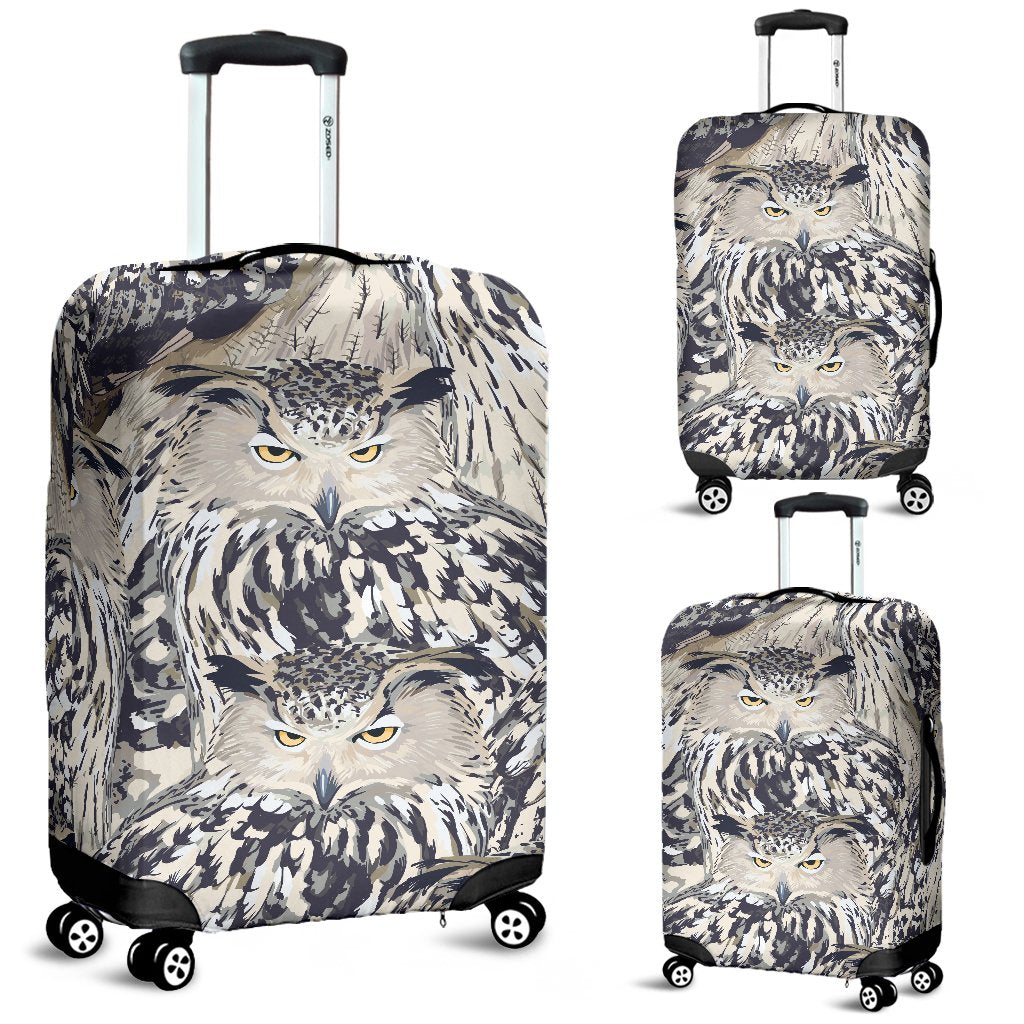 Owl Realistic Themed Design Print Luggage Cover Protector