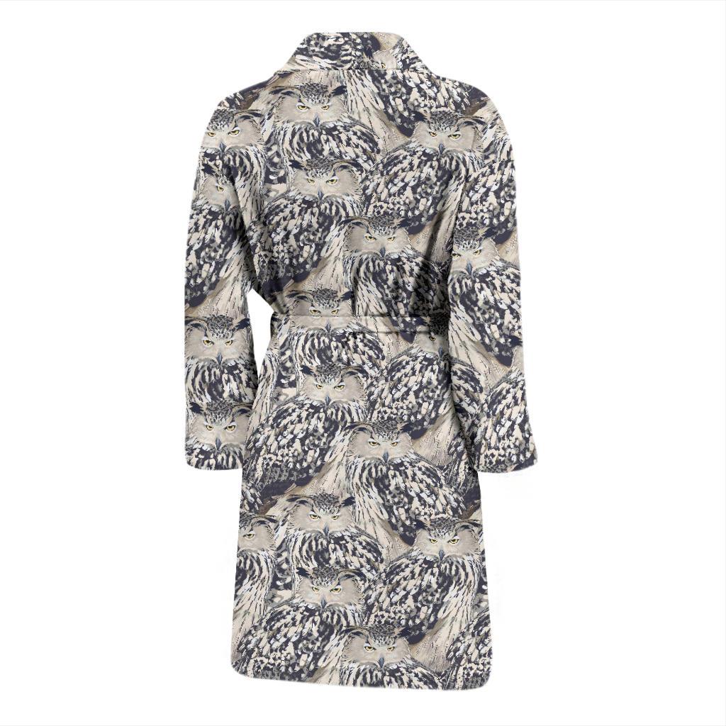 Owl Realistic Themed Design Print Men Bath Robe-JTAMIGO.COM