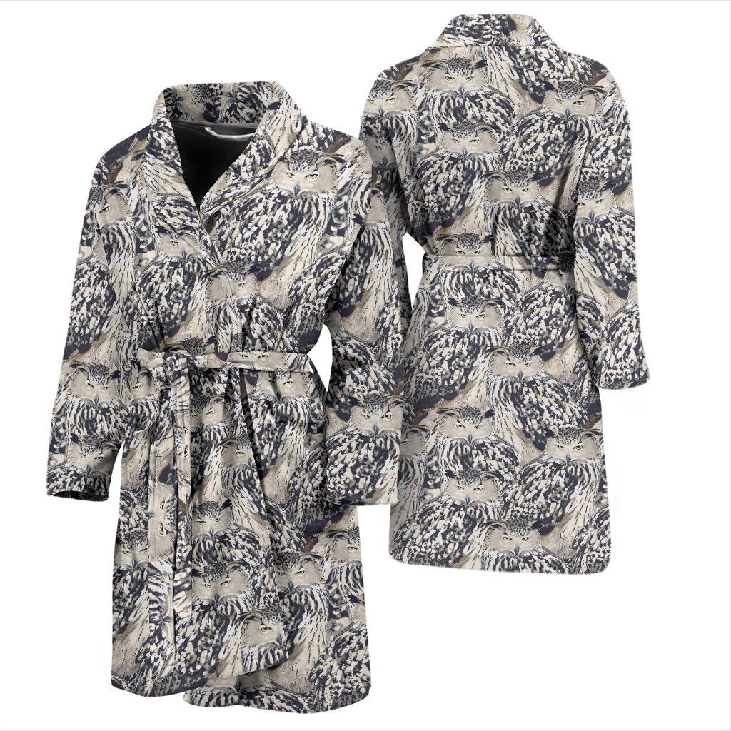 Owl Realistic Themed Design Print Men Bath Robe-JTAMIGO.COM