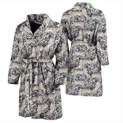 Owl Realistic Themed Design Print Men Bath Robe-JTAMIGO.COM