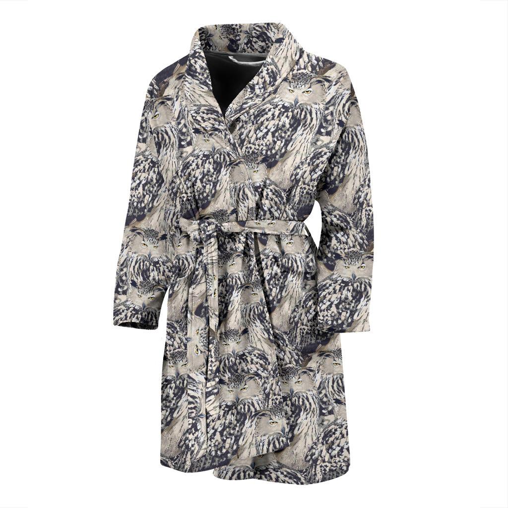 Owl Realistic Themed Design Print Men Bath Robe-JTAMIGO.COM