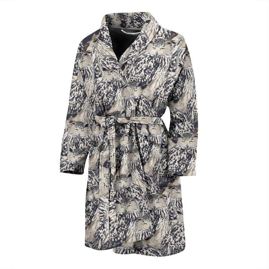 Owl Realistic Themed Design Print Men Bath Robe-JTAMIGO.COM