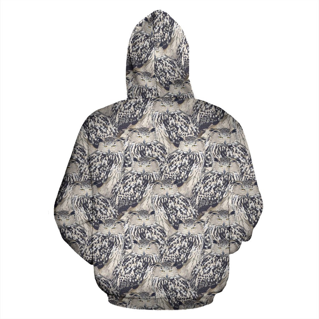 Owl Realistic Themed Design Print Pullover Hoodie